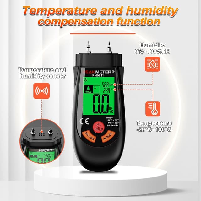 Detalle de Misuratore di umidità con batteria e display LCD per legno e carta (modello aggiornato)