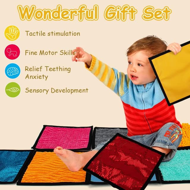 Detalle de Inbeby 16 Set Sensory Mini Mats – Assorted Textured Floor Tiles for Sensory Play