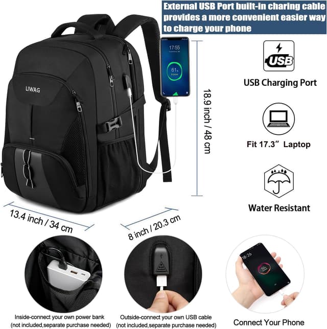 Detalle de Extra Groß Rucksack 50L Wasserdicht für Laptop ⛑