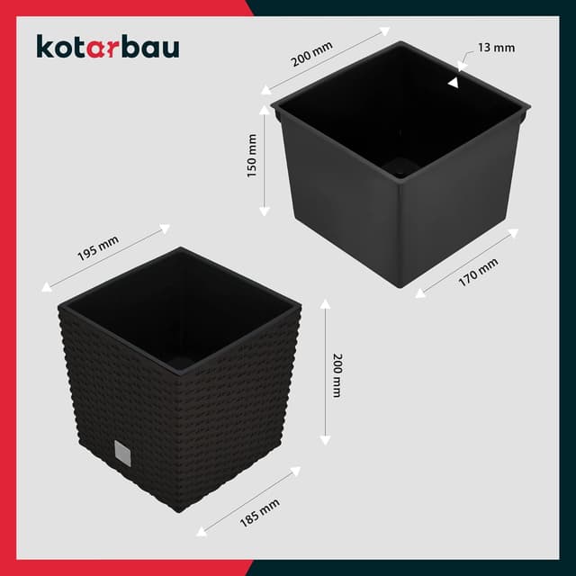 Detalle de KOTARBAU Set 2 vasi rattan 6,8 L, altezza 20 cm