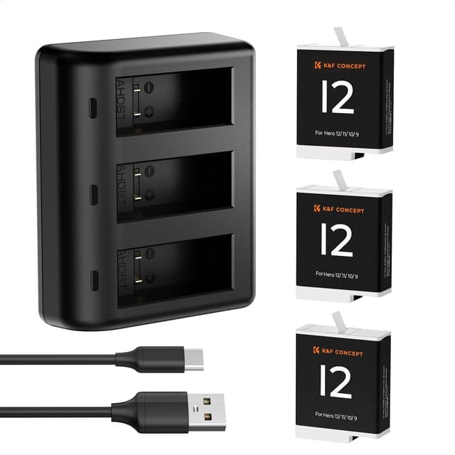 Detalle de K&F CONCEPT 3-Pack Replacement Batteries for Hero 12 with 3-Channel Quick Charger (1730mAh)