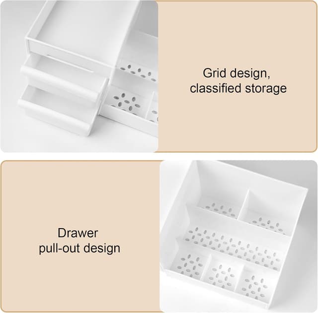 Detalle 2 de URAQT Makeup Organizer Storage Drawers (Large Capacity) – 2 drawers cosmetic storage box for vanity, bathroom or bedroom