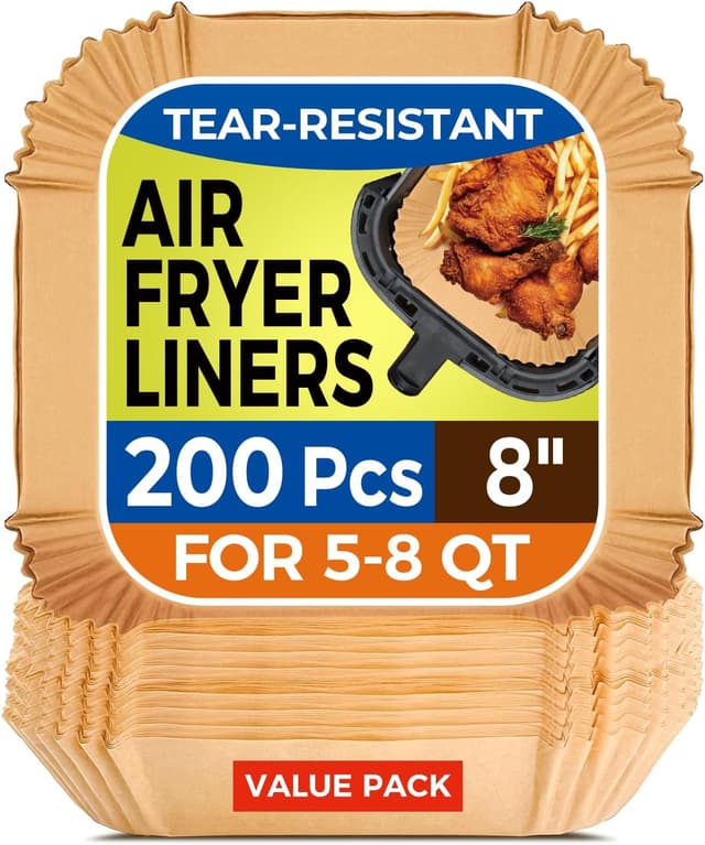 Detalle de Air Fryer Paper Liners (200pcs) – 8" Square Disposable Parchment Liners for 5–8 qt Air Fryer Baskets