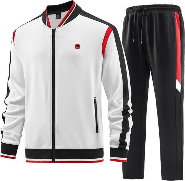 Detalle de W JIANWANG Herren Trainingsanzug & Jogginganzug mit Langarm-Reißverschluss – Jacke und Hose