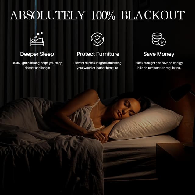 Detalle 2 de Pinch Pleated Blackout Linen Curtains (95" Long, 2 Panels) — 100% Blackout Thermal Room Darkening Drapes