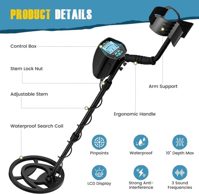 Detalle 2 de HIUYRFS détecteur de métaux professionnel 4 modes, bobine étanche IP68, longueur réglable 113–141 cm