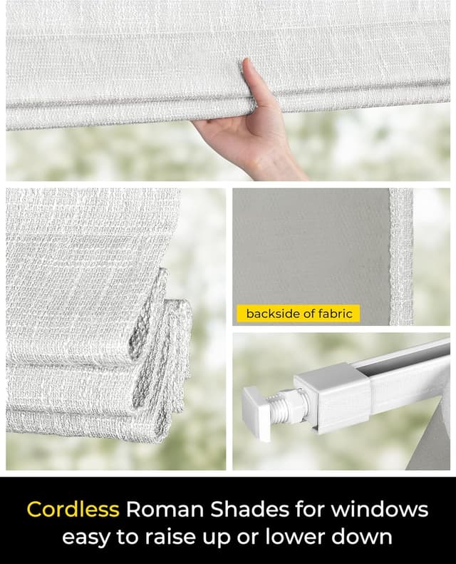 Detalle 2 de UNISHADES No-Tools, No-Drill Cordless Roman Shades (100% Blackout) for Inside Mount, 32" W × 64" H, White