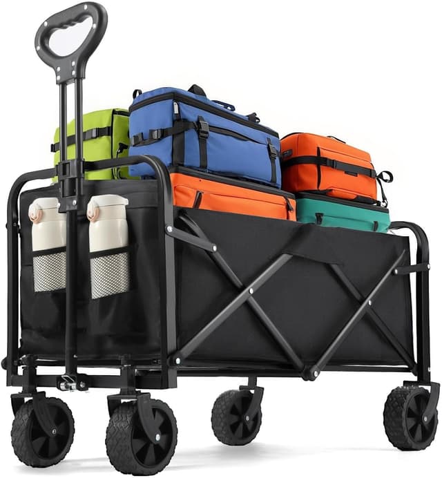 Detalle de reakoo faltbarer Bollerwagen mit teleskopischem Griff, XXL, 150 kg Tragfähigkeit – schwarz