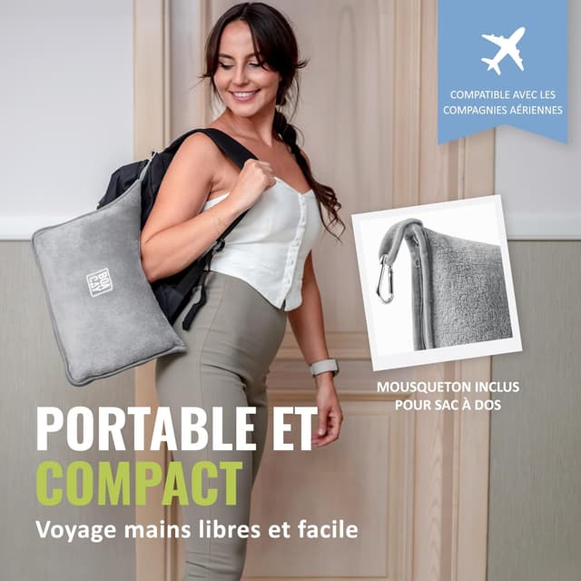 Detalle de BOACAY Couverture de voyage douce et chaude 2-en-1 (oreiller compact, manchon bagage, clip sac à dos) 100 x 160 cm