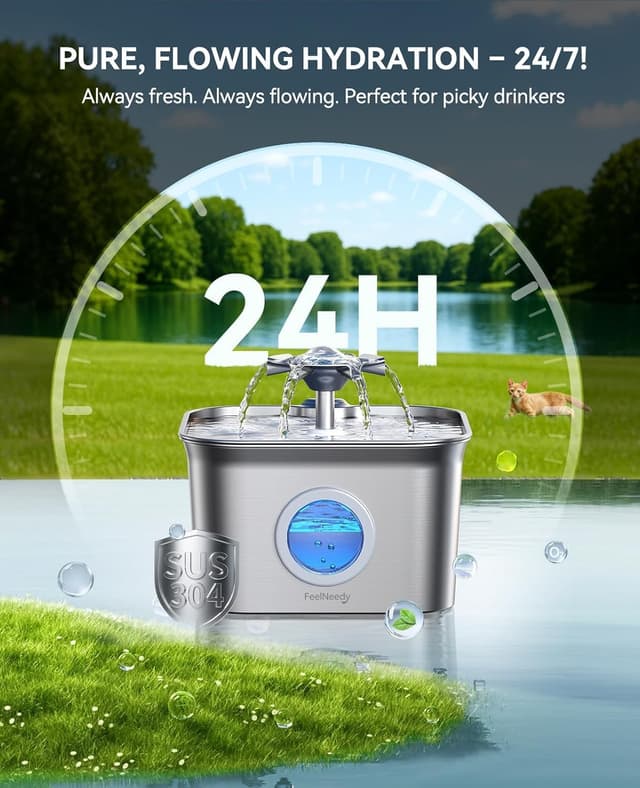 Detalle 2 de FEELNEEDY 2.8L Stainless Steel Cat Fountain 🐱
