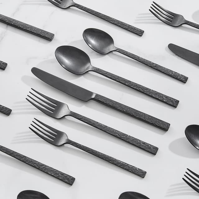 Thumbnail 4 de KINGSTONE 20-Piece Black Hammered Flatware Set 🍽