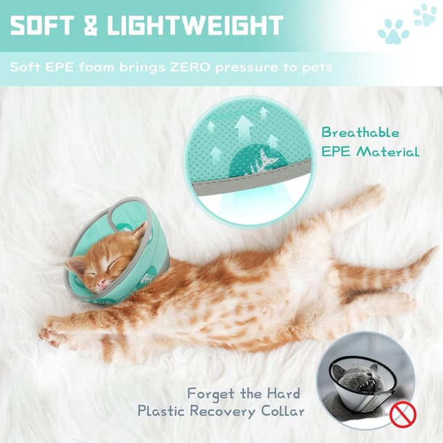 Detalle de Supet Cat Cone Collar Soft EPE Adjustable Recovery Collar (Green, S)