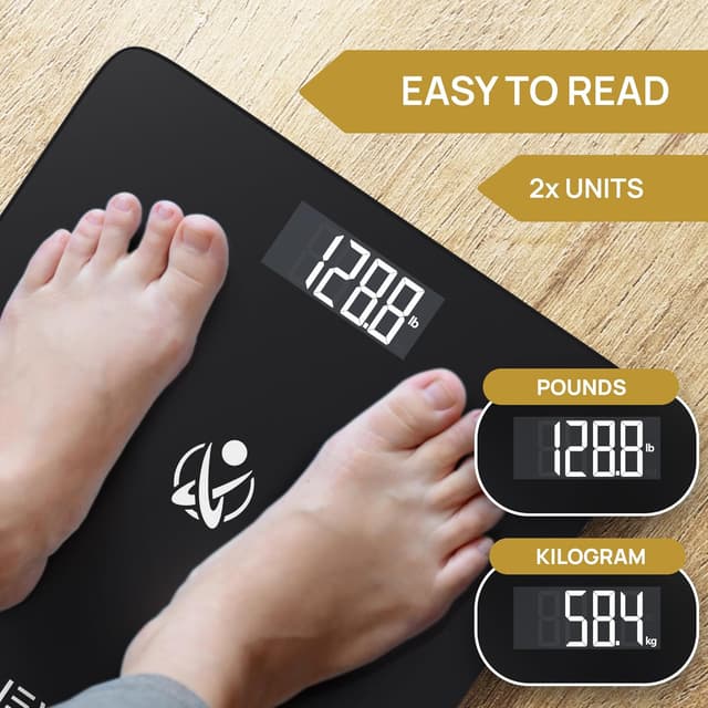 Detalle 2 de INEVIFIT Bathroom Scale (Digital), Tempered Glass Platform, Up to 400 lbs, Includes Batteries