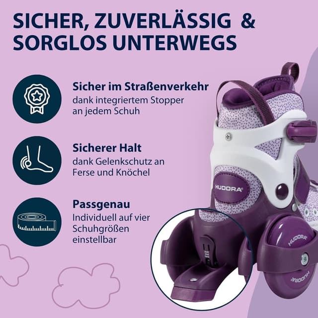 Detalle 1 de HUDORA Rollschuh „My First Quad“ (Größe 26–29) – Lavender – einsteigerfreundliche verstellbare Kinder-Rollschuhe bis 20 kg