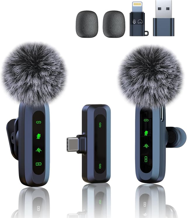 Detalle 2 de Mikrofon handy für iPhone & USB-C – kabelloses Lavalier-Mikrofon mit LED-Display