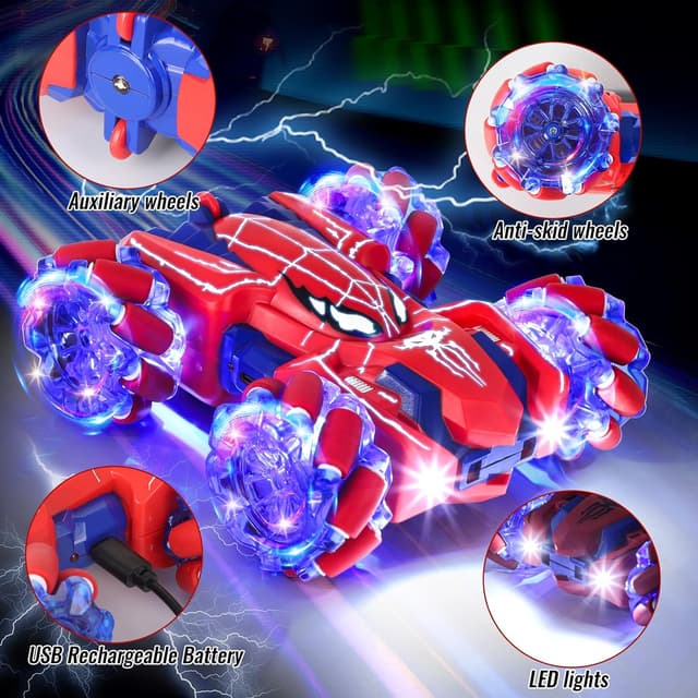 Detalle 2 de AISAMLIN Spider 4WD 2.4Ghz RC Remote Control Car with 360° Double-Sided Rotation (Rechargeable)