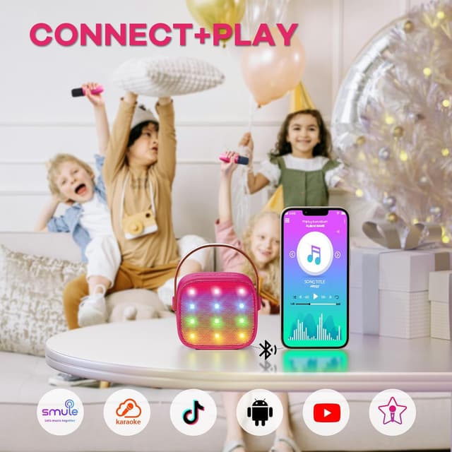 Detalle 2 de YLL Mini Kinder-Karaoke-Maschine mit 2 Mikrofonen (Hotpink) – tragbarer Bluetooth-Karaoke-Spaß für Kinder