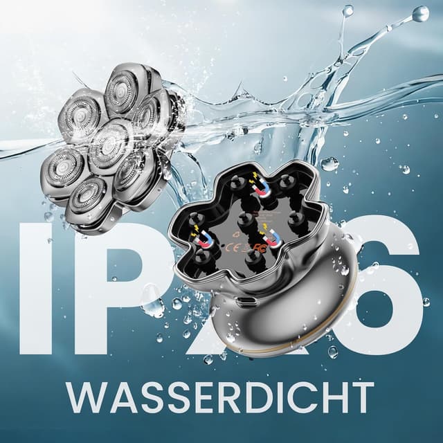 Detalle de 7D PRO Glatzen Rasierer Herren MAXGROOM – kabelloser Kopfrasierer mit schwebendem 7D-Kopf, IPX6 und 1400 mAh Akku