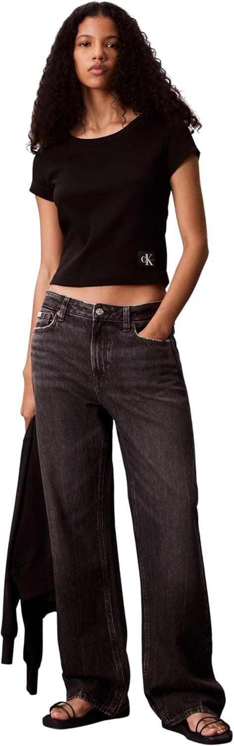 Detalle de Calvin Klein Women’s Short Sleeve Round Neck Rib Baby Tee