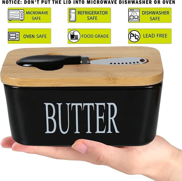 Thumbnail 1 de Ceramic Butter Dish with Wooden Lid and Knife
