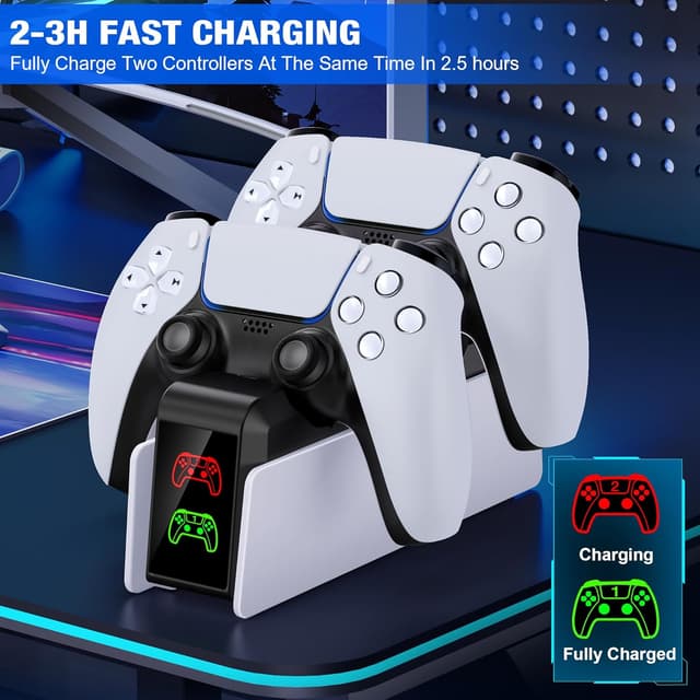 Detalle de CoguyTech PS5 Controller Ladestation (Dual Fast Charger) für PS5 & PS5 Elite Controller mit LED-Display