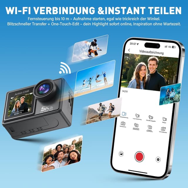 Detalle 2 de Ruycllo Action Cam 5K 50 MP Unterwasserkamera