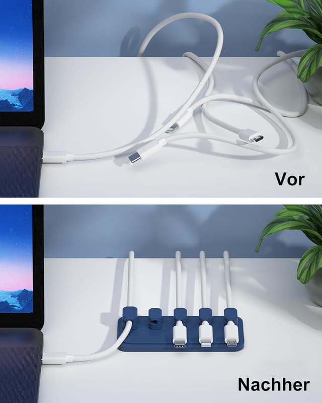 Thumbnail 6 de Magnetischer Kabelhalter mit 5 variablen Magnetclips für Lightning, USB-C & Mikro-Kabel – universeller Kabelmanager (Blau)