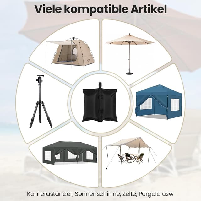 Detalle de Laneetal Pavillon-Gewichte 4er-Set für Zelte & Sonnenschirme – Befüllbare Sandsäcke aus Oxford-Gewebe