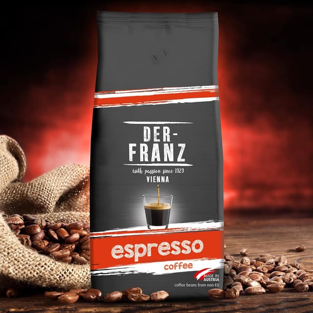 Detalle de Der-Franz Espresso Kaffee ganze Bohne (1000 g) – Mischung mit 50% Arabica & 50% Robusta