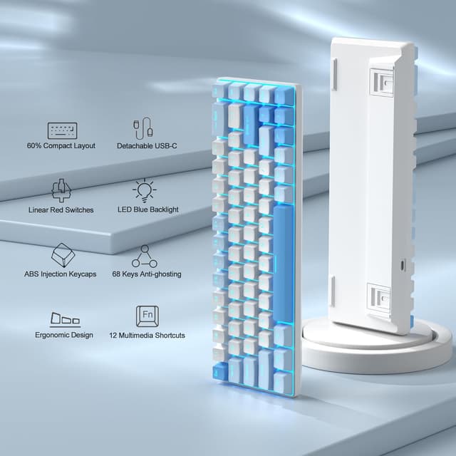 Thumbnail 6 de MageGee Portable MK-BOX 60% Mechanical Keyboard (68 keys, Red switches) with Sky Blue RGB backlight