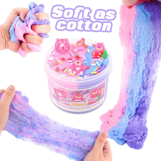 Detalle de Pink Cloud Slime Kit – Super Soft Strawberry Bear Scented Slime Set with Resin Charms (8 oz)