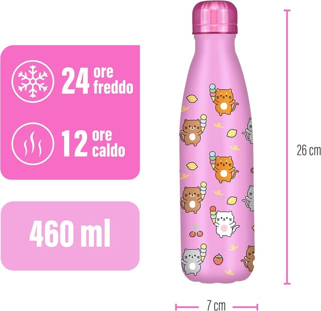 Detalle de Cartomania Borraccia termica Chill & Refills 500 ml gattino rosa, acciaio BPA free