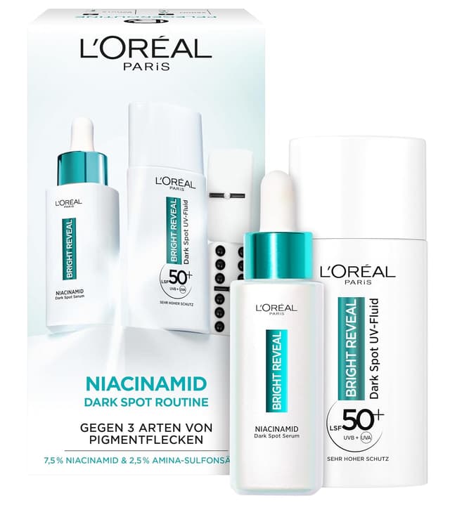 Detalle de L'Oréal Paris Anti-Pigmentflecken Set Bright Reveal: Niacinamid-Serum & UV Fluid LSF 50