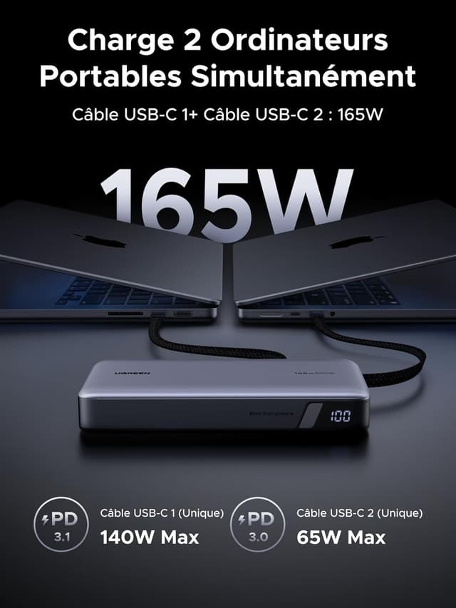 Thumbnail 3 de UGREEN Nexode 165W Batterie externe 25 000 mAh, 140W intégré