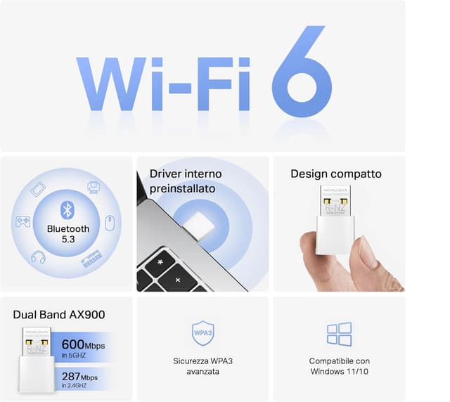 Detalle 2 de Mercusys TP-Link MA60XNB Chiavetta Wi‑Fi AX900 per PC