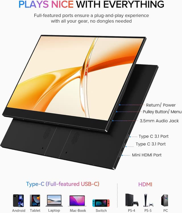 Thumbnail 6 de EVICIV Portable Monitor 15,6 Zoll – 1080P IPS mit 125 % sRGB (USB‑C / Mini‑HDMI)