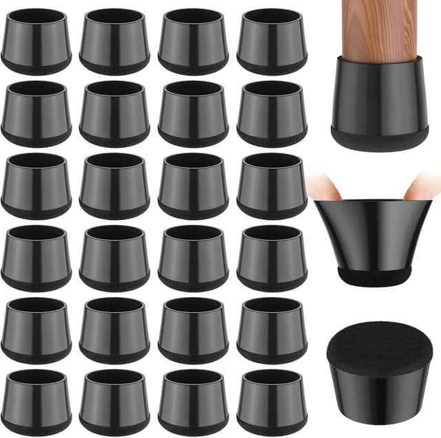 Detalle de yomanta Chair Leg Floor Protectors (24PCS) – Silicone & felt pads for round chair legs (33–36mm), black