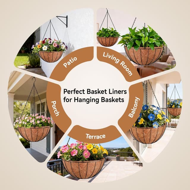 Thumbnail 6 de Halatool 3-Pack 14 Inch Round Coco Coir Hanging Basket Liners (Coconut Fibre)