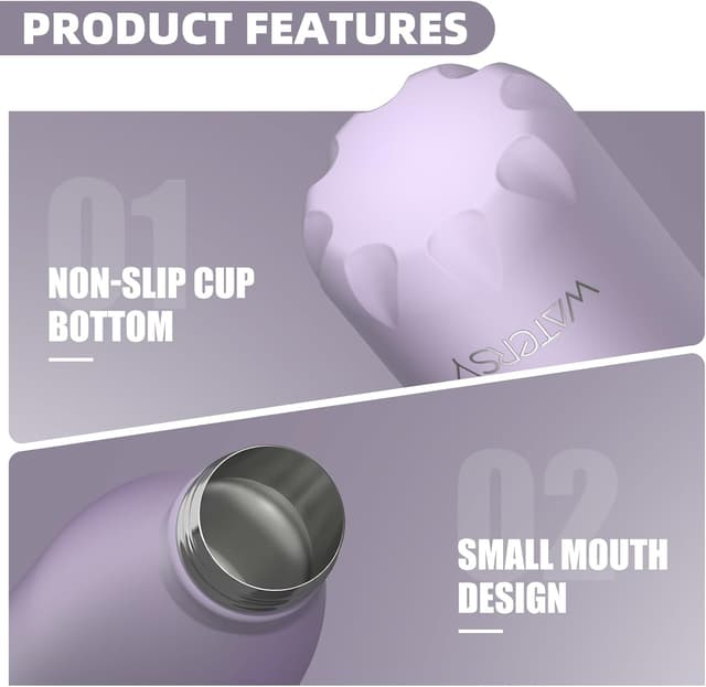 Detalle 2 de WATERSY Stainless Steel Insulated Water Bottle (Lilac) – Double-Walled Vacuum Flask, 500ml