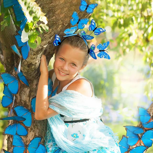 Detalle de Jaczora 2-pack Butterfly Headbands with 3D fairy elf hair accessories (blue + pink)