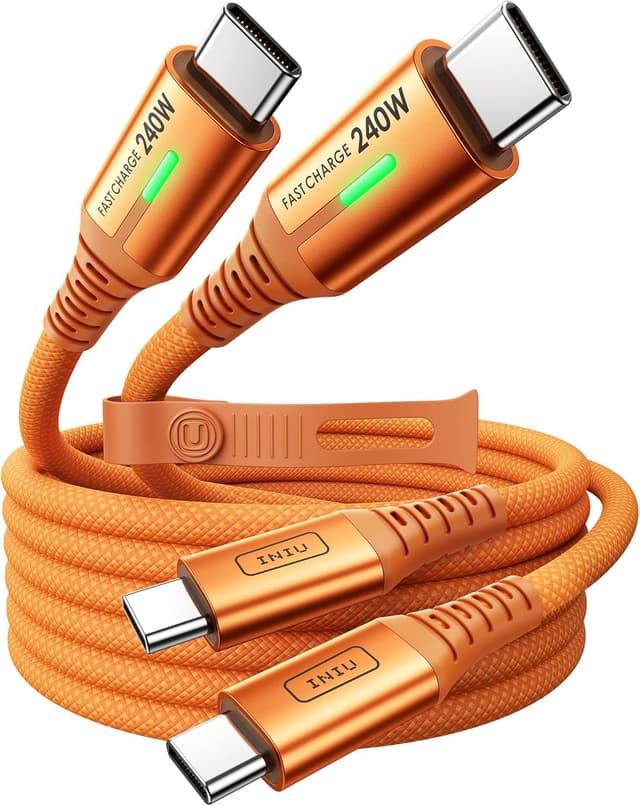 Detalle de INIU 240W USB‑C auf USB‑C Kabel (2er-Set, Orange, 2 m) mit PD zum Schnellladen