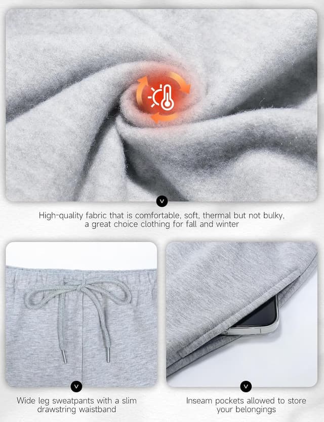 Detalle 2 de HeSaYep Women’s Fleece Lined Sweatpants — Winter Warm Wide-Leg Joggers with Pockets