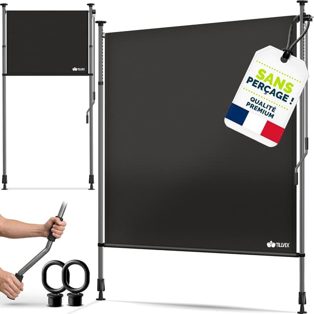 Detalle de Store vertical tillvex 120 x 310 cm noir avec manivelle, sans perçage