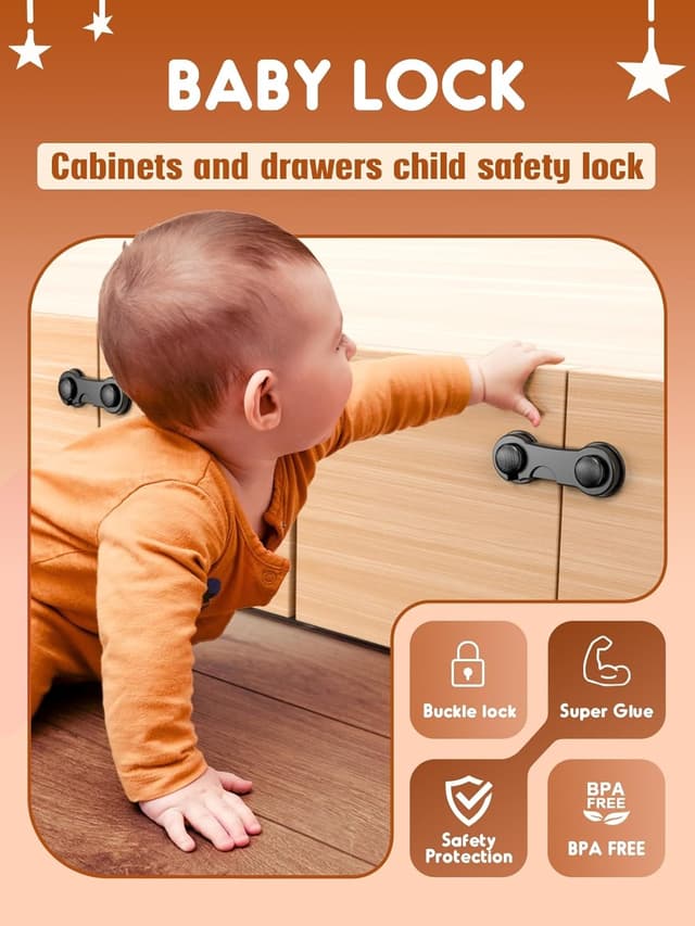 Detalle de Septeamay Cupboard Locks for Children (12 Pack) – adhesive child safety locks for kitchen cupboards, drawers and fridge doors