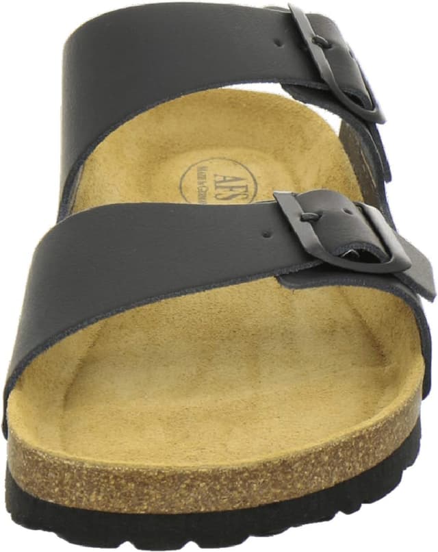Detalle 2 de AFS Herren-Pantoletten aus Leder – bequeme Sandalen & Hausschuhe mit verstellbarer Schnalle, Größe 36–50 (Made in Germany)