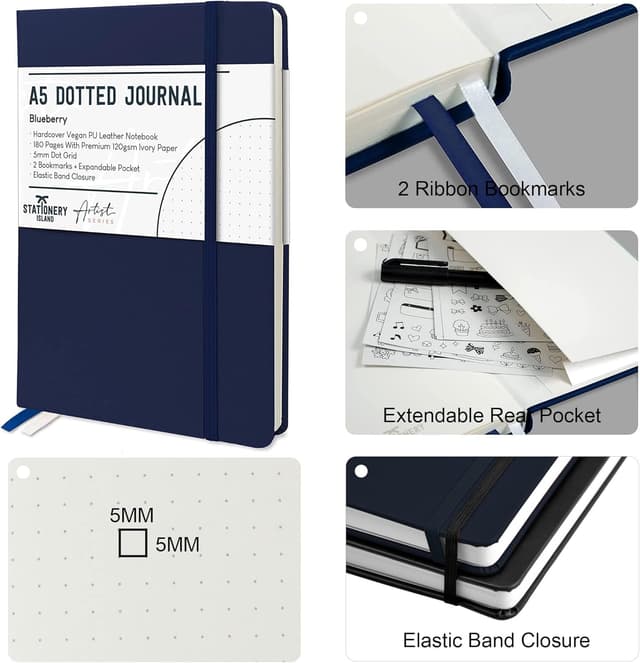 Thumbnail 6 de Stationery Island Quaderni A5 Bullet Journal puntinato (Mirtillo) – 180 pagine da 120 gsm