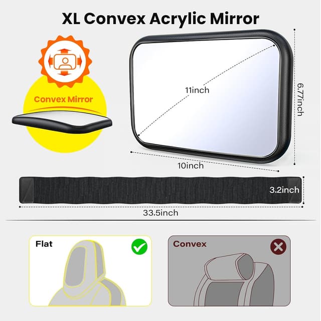 Thumbnail 6 de Shatterproof Fixed Headrest Car Mirror for Baby Rear Facing – 360° Wide-View Velcro Strap