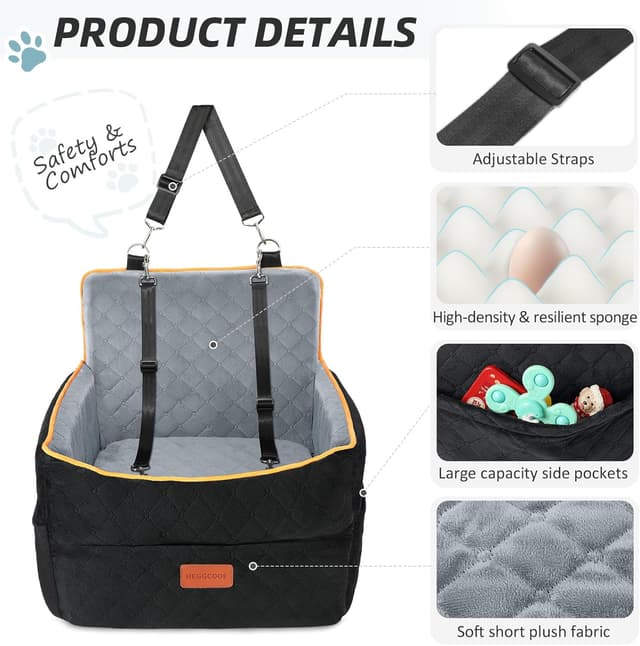 Thumbnail 3 de HEGGCOOE Small Dog Car Seat with Memory Foam, 2 Safety Belts 🐶🎐