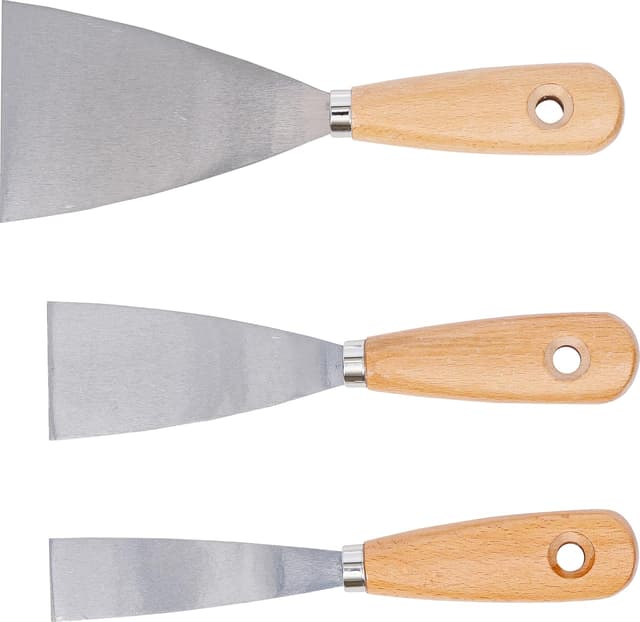Detalle de BGS Do it yourself BGS Diy 85218: set di spatole con manico in legno (30/50/80 mm), 3 pezzi