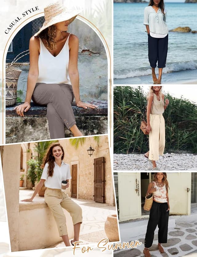 Thumbnail 6 de CMTOP pantalon femme d’été chic en coton – pantacourt droit 7/8 à taille élastique